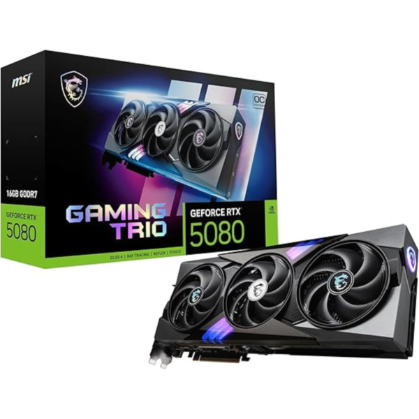 MSI Gaming RTX 5080 16G Gaming Trio OC Graphics Card (16GB GDDR7, 256-bit, Extreme Clock TBD MHz, DisplayPort x 3 2.1a, HDMI 2.1b, NVIDIA Blackwell Architecture)