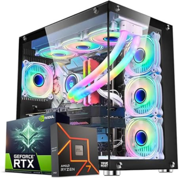 Battleship Gaming PC, AMD Ryzen 7-7800X3D Processor with NVIDIA RTX 4060 8GB GPU, 32GB DDR5 RAM, 1TB Nvme SSD, Liquid Cooler, WiFi Ready, Windows 11 Pro, White Desktop Tower