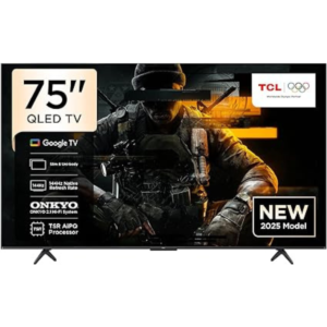 TCL 75T8C Television 75 Inch Smart TV 4K QLED Colorful Quantum Crystal HDR 10+ Gaming Google TV, 144Hz Native Refresh Rate, ONKYO 2.1 Hi-Fi, Dolby Atmos, DTS Virtual X, MEMC, Game Master (2025 Model)