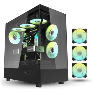 Darkflash DPX90 ATX/M-ATX/M-ITX Gaming Pc case With 3 ARGB Fans, 270 Panoramic Pillarless Design, Tempered Glass Panels, Supports 360mm Radiators, USB Type-C Included Gaming Case (Black)