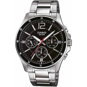 Casio Men's Watch - MTP-1374D-1AVDF Black Dial, Silver Band
